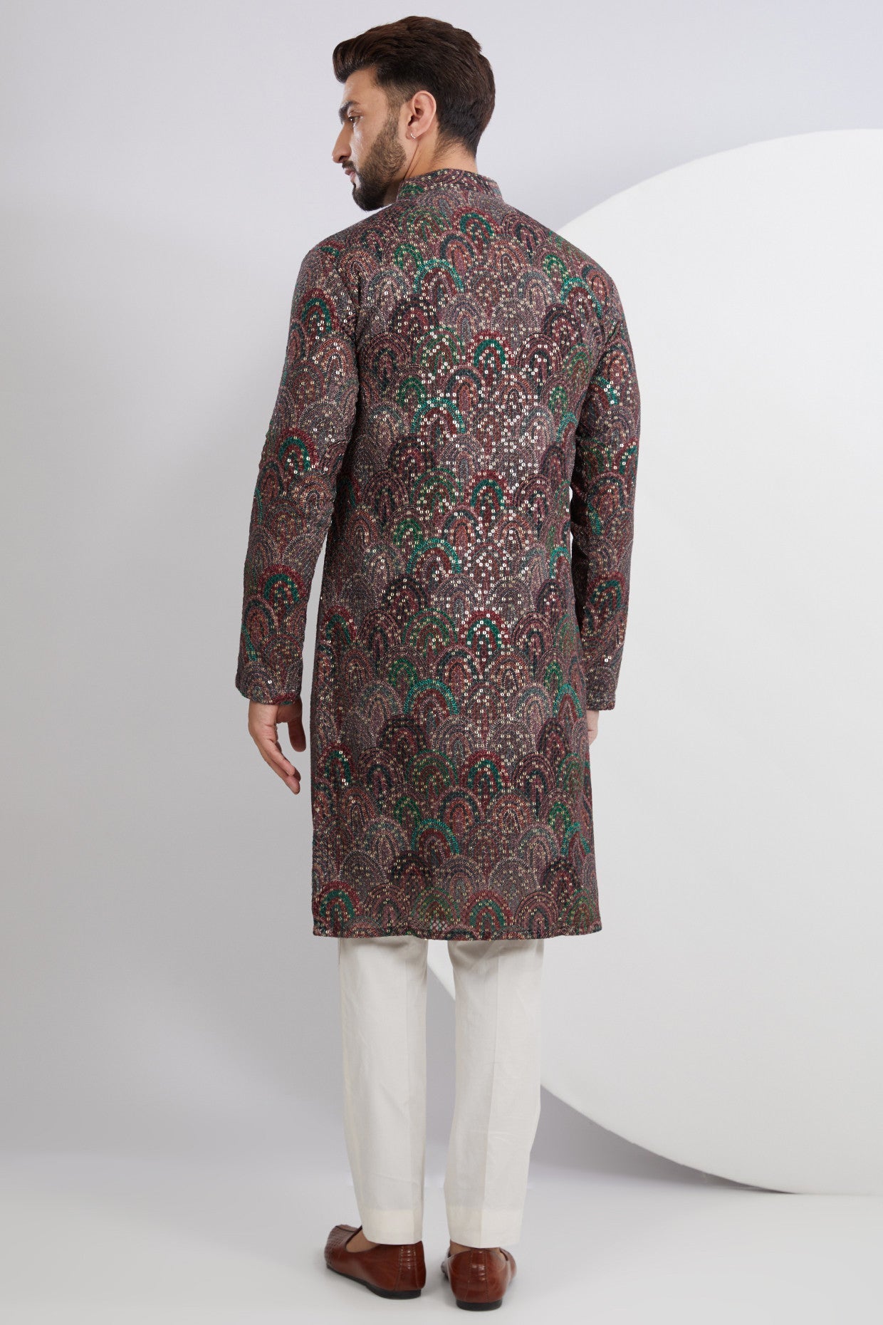 Formal Multi Embroidered Kurta on Print - kasbahmen