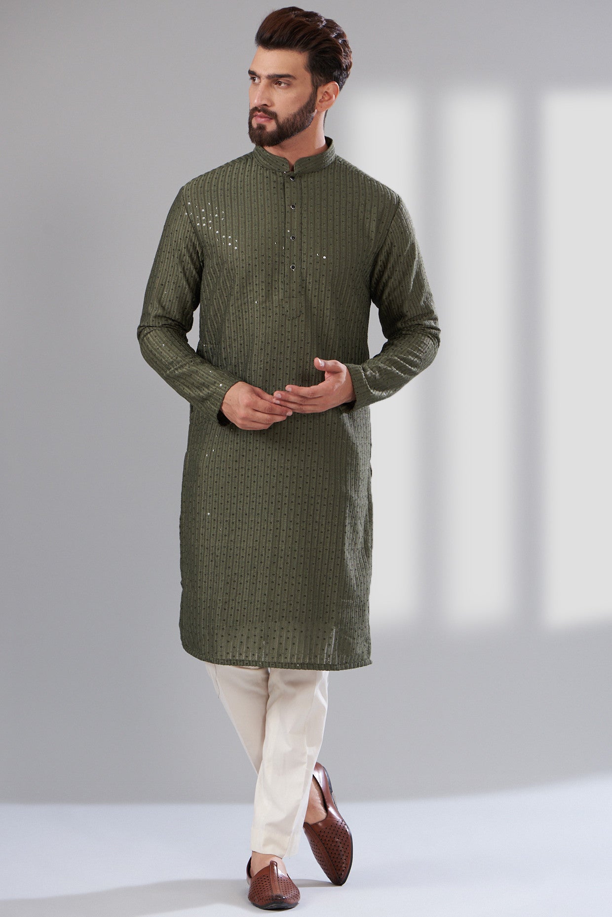 Mehndi Green Chikankari Kurta - kasbahmen