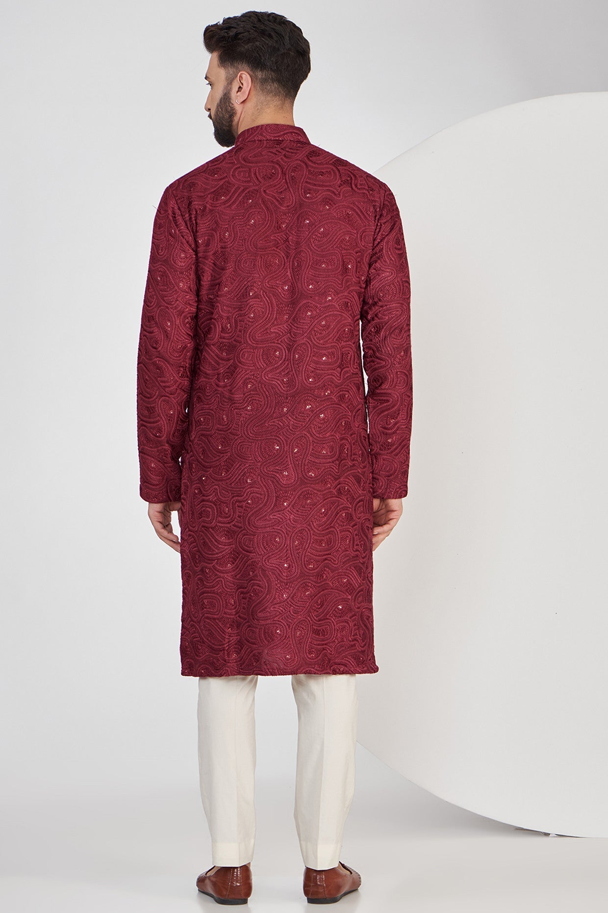 Maroon Abstract Multi-threadwork Kurta with sequins - kasbahmen