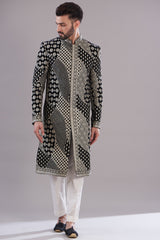 Black threadwork indowestern sherwani - kasbahmen