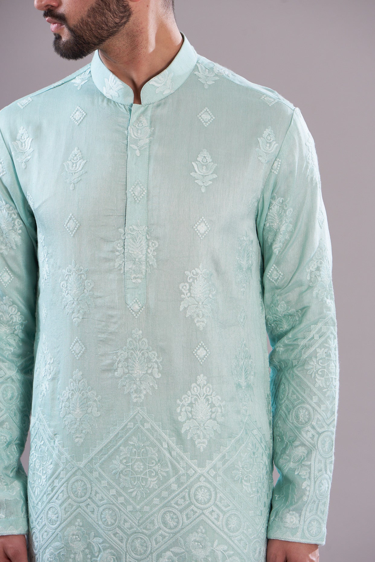 Powder blue threadwork kurta - kasbahmen