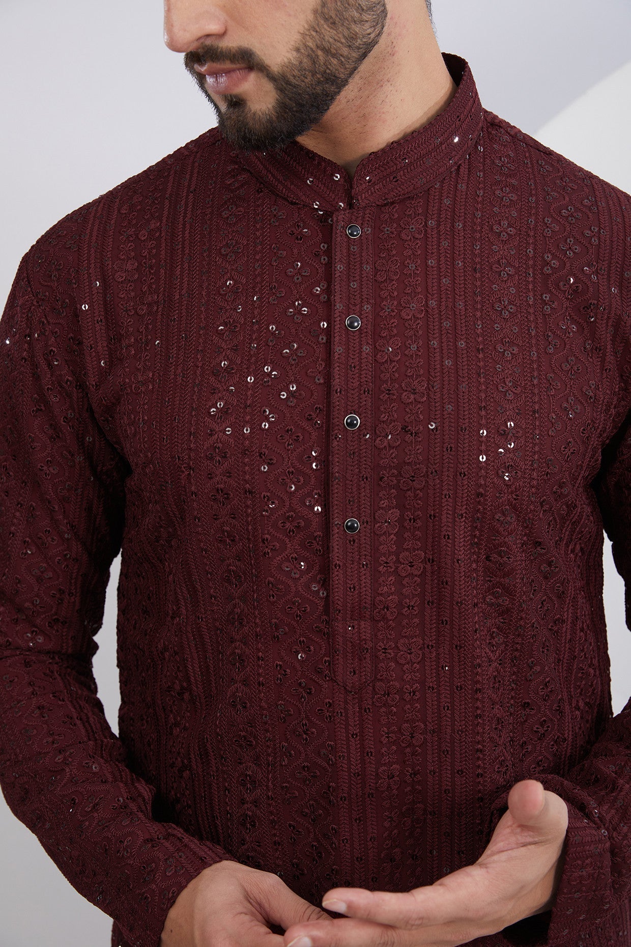 Maroon Embroidered Kurta - kasbahmen