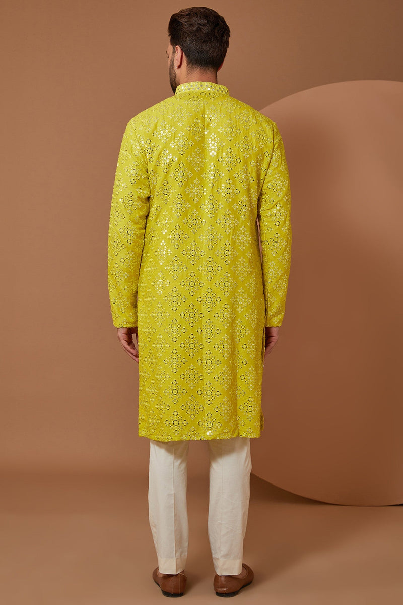 Bright Yellow Handwork/Mirrorwork Kurta