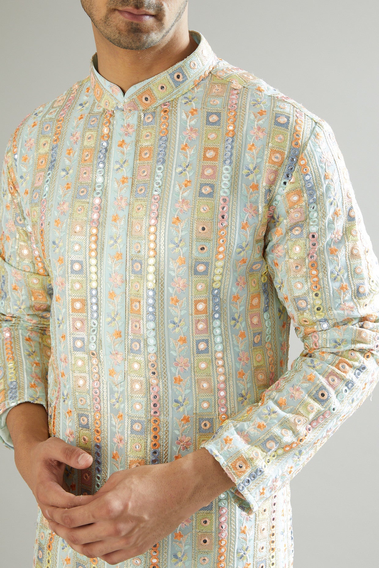 Pastel Blue Embroidered Kurta - kasbahmen