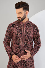 Black chikankari kurta with intricate paisley motifs and detailed gota embroidery. - kasbahmen