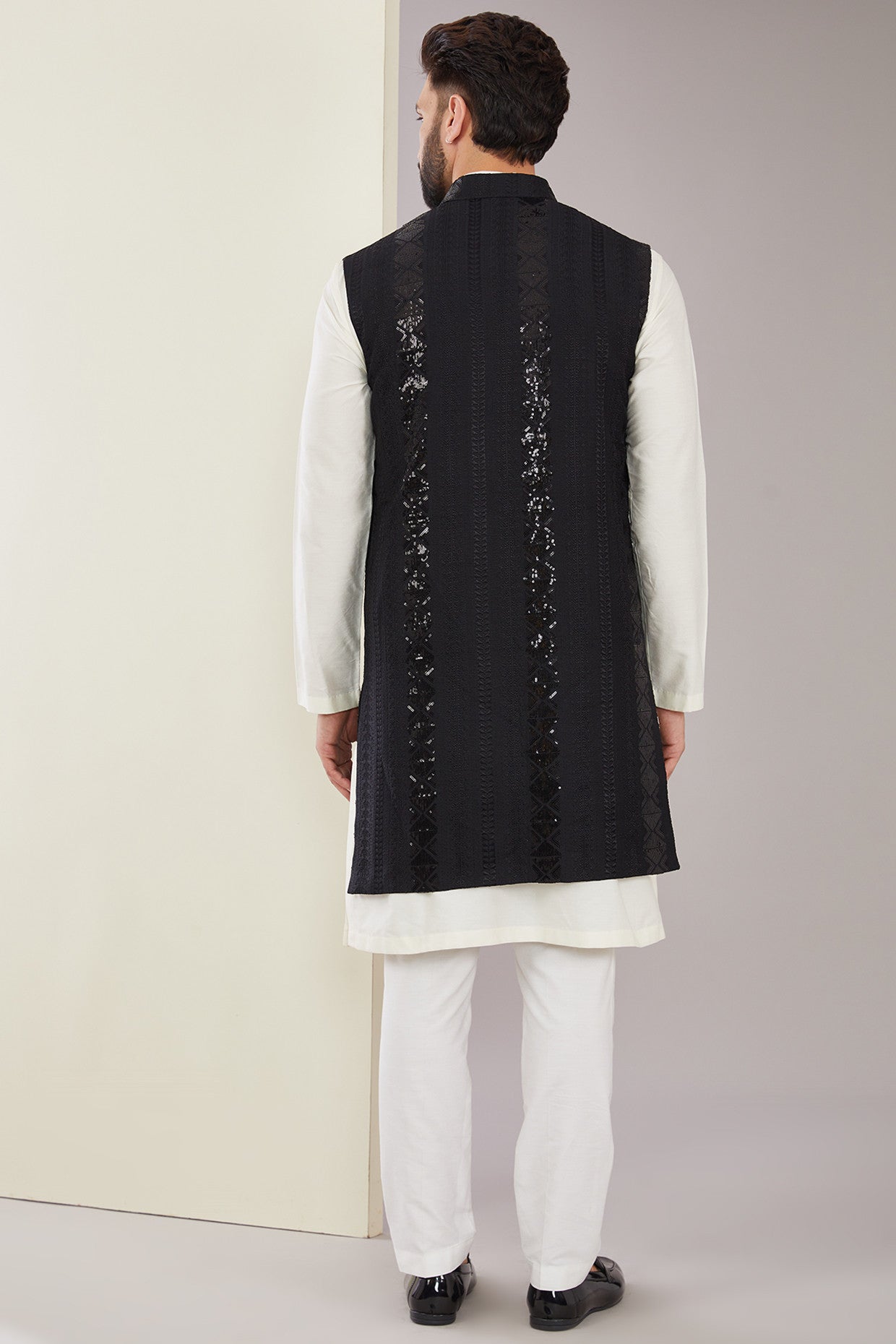 Black Sequined long open Shrug - kasbahmen