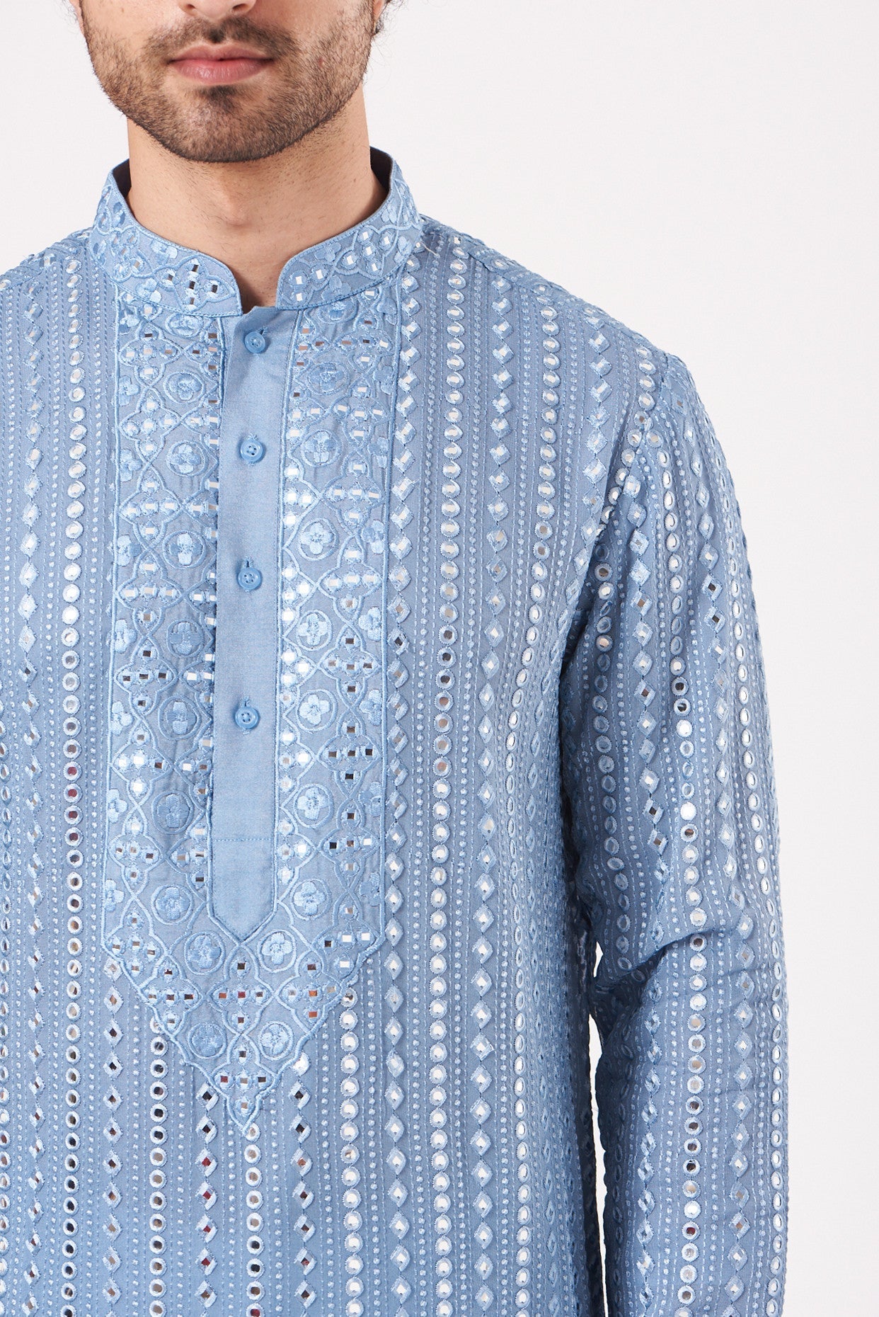 Blue Hand Embroidered Kurta - kasbahmen