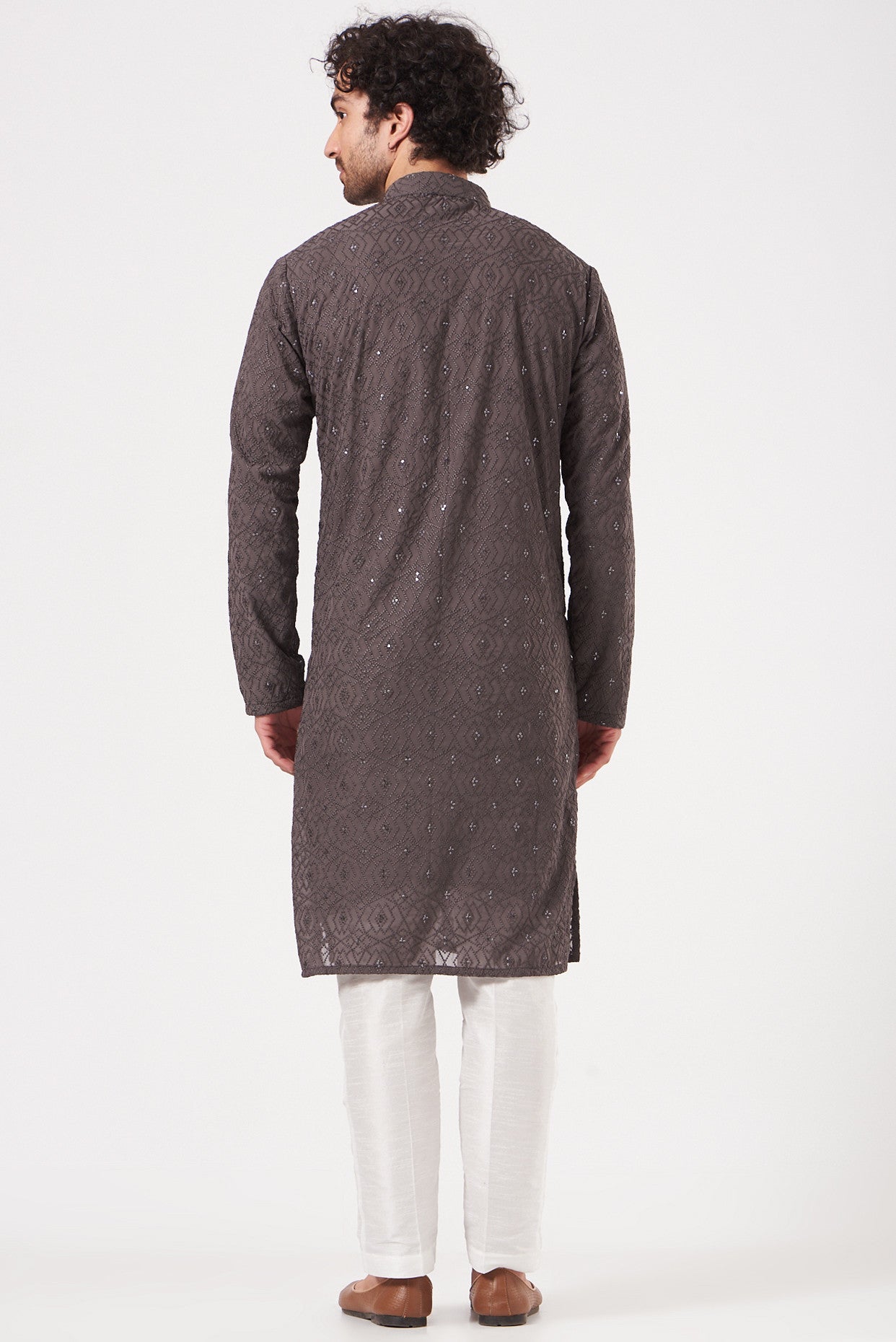 Dark Mauve Embroidered Kurta - kasbahmen