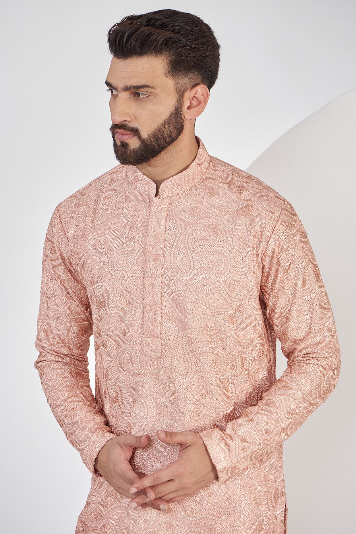 Peach Chikankari Kurta - kasbahmen