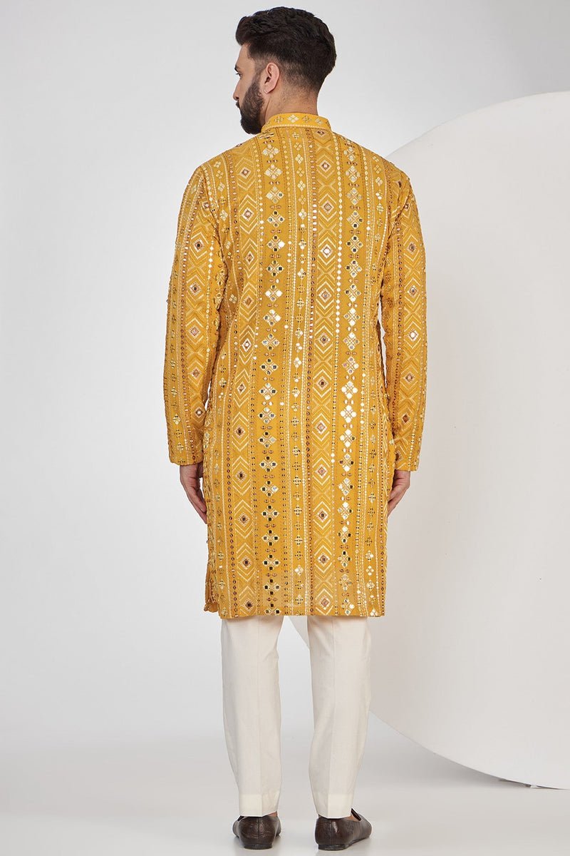 Mustard Mirror-work Kurta - kasbahmen