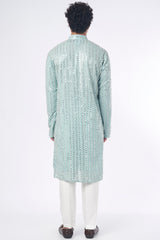 Powder Blue Zari Embroidered Kurta - kasbahmen