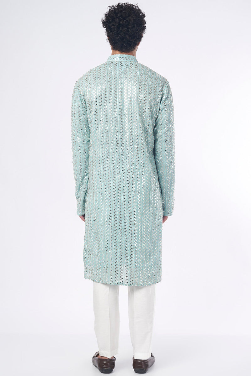 Powder Blue Zari Embroidered Kurta - kasbahmen