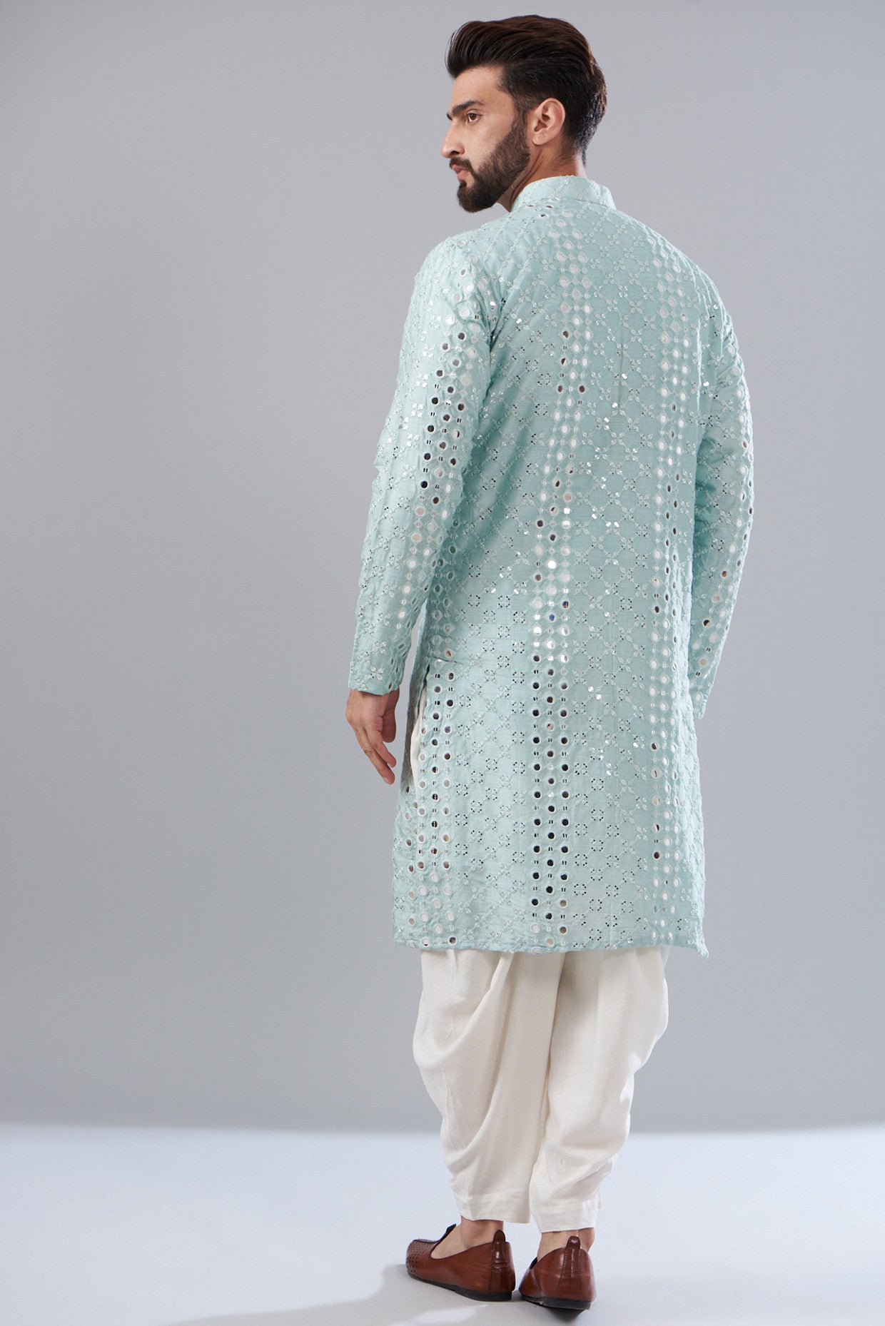 Signature powder blue mirror work kurta - kasbahmen