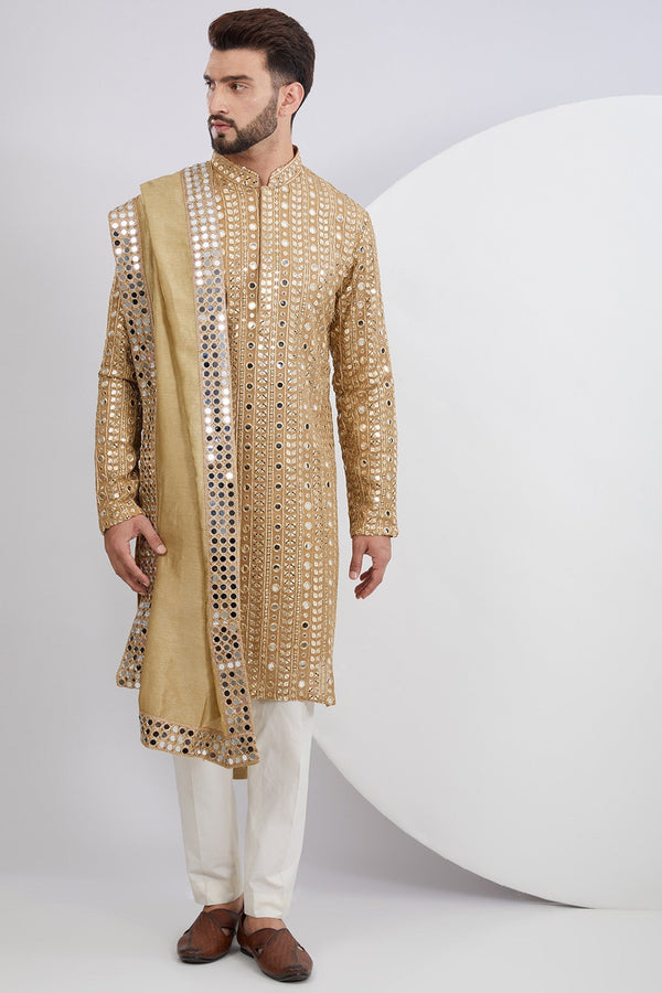 Copper Mirror work Kurta paired with Mirrorwork stole - kasbahmen