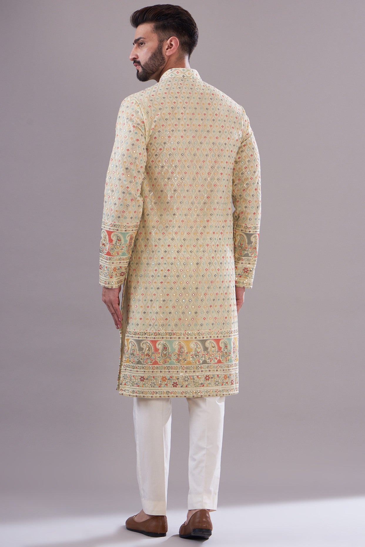 Cream embrodried kurta - kasbahmen