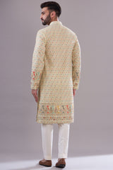 Cream embrodried kurta