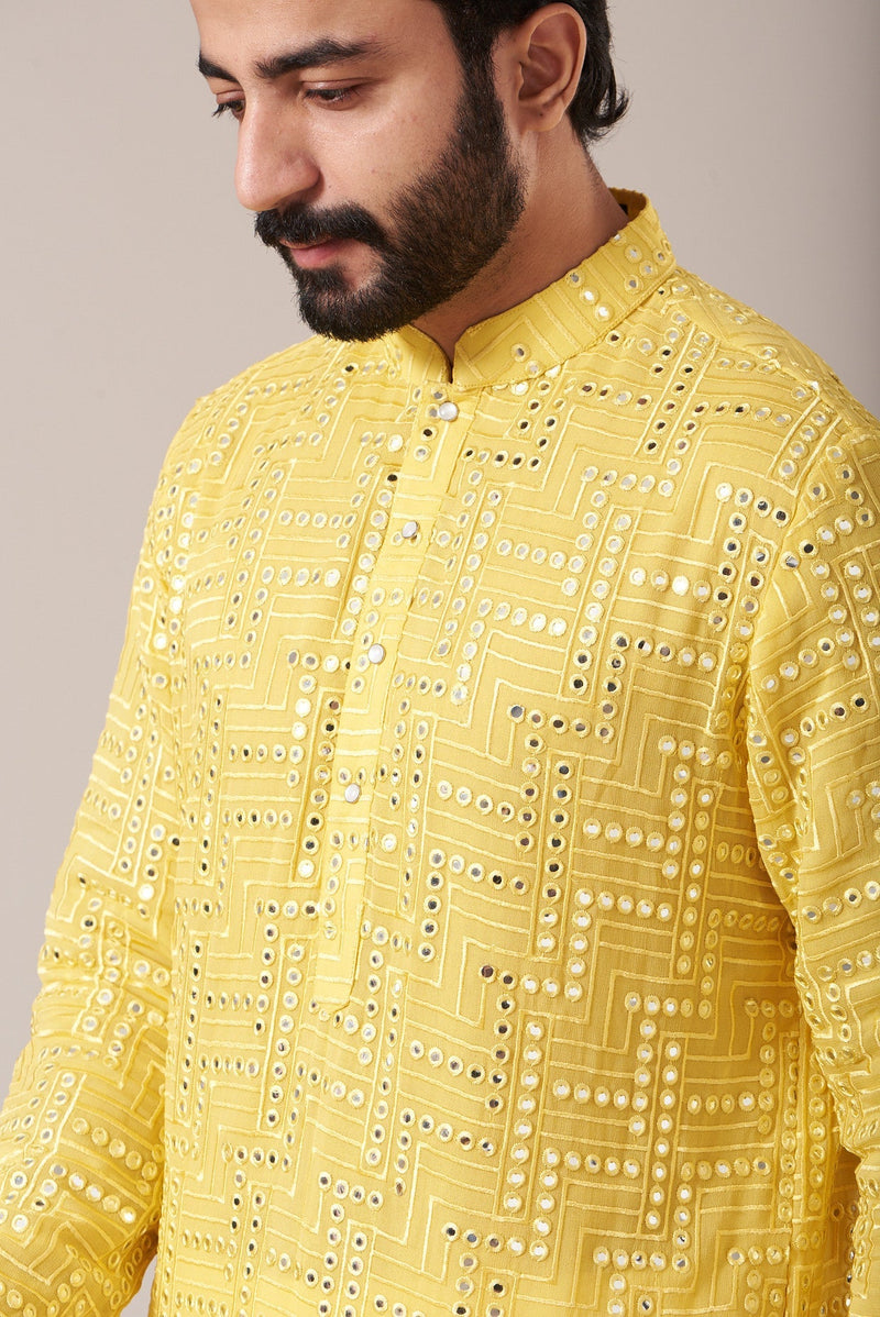 Yellow Mirror Work Kurta