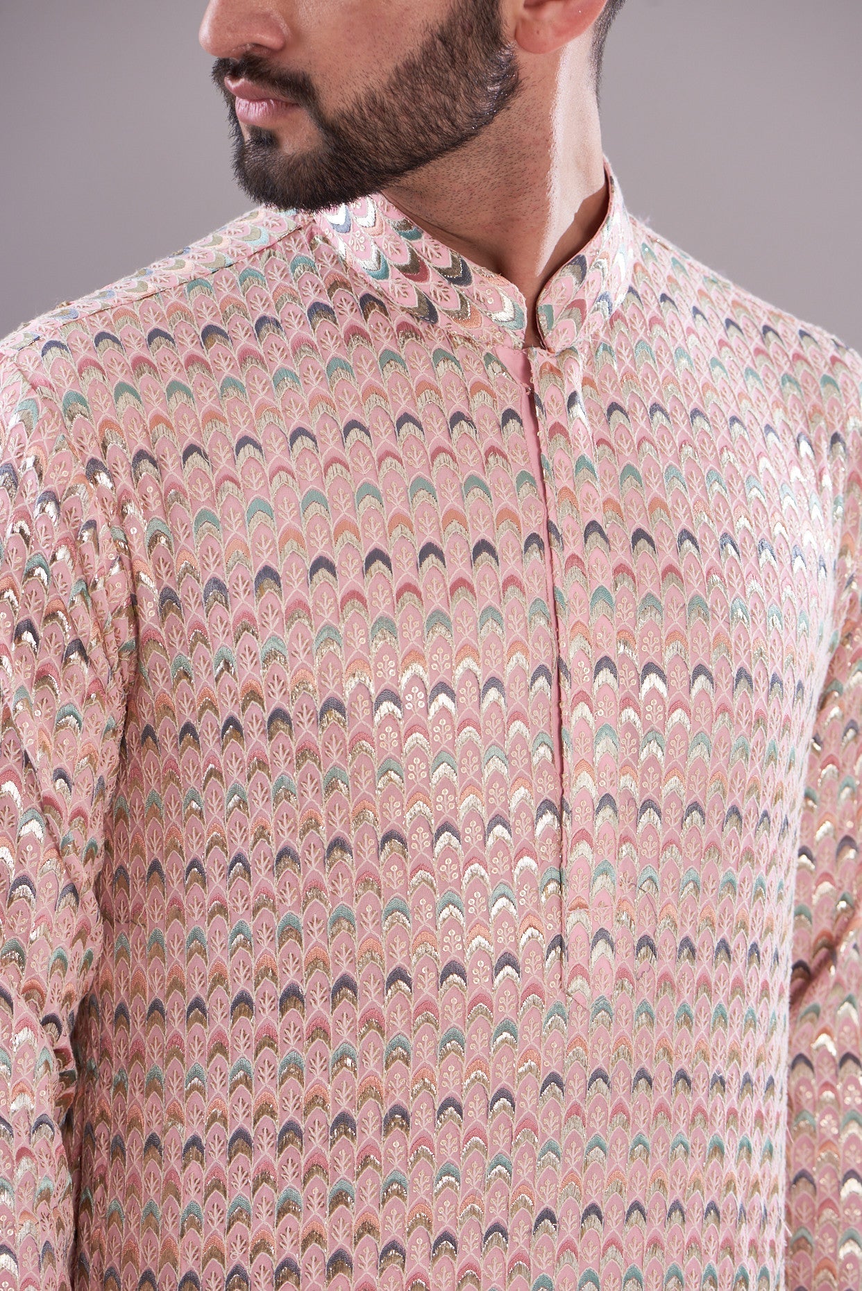 Pink multi thread work kurta - kasbahmen