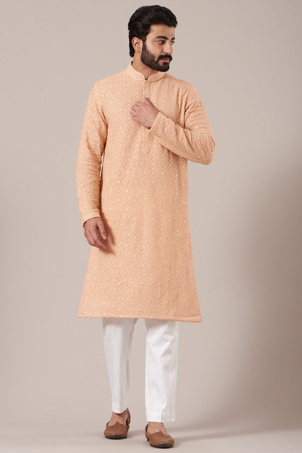 Peach Chikankari Embroidered Kurta