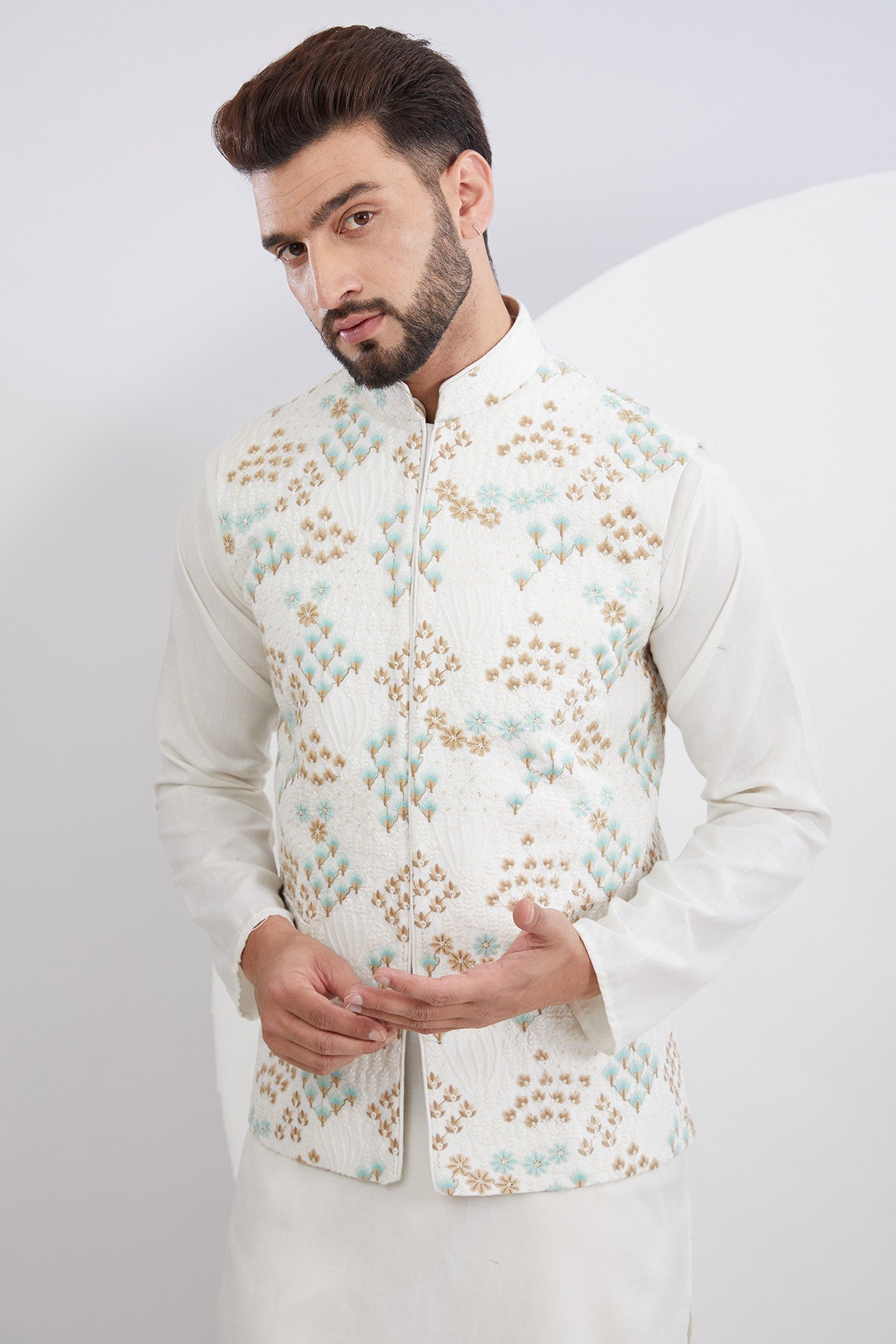 Floral Embroidered Nehru Jacket - kasbahmen