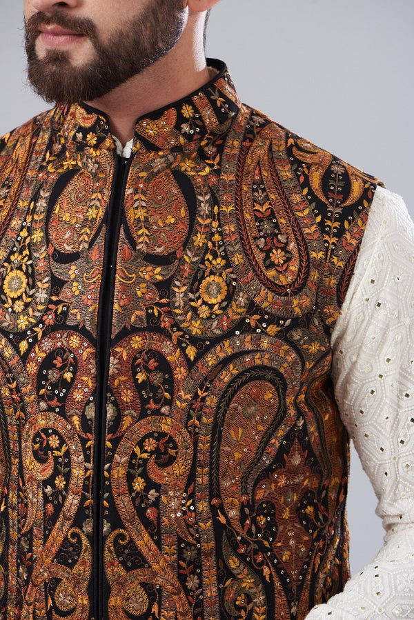 Kashmiri Embroidered Nehru Jacket - kasbahmen