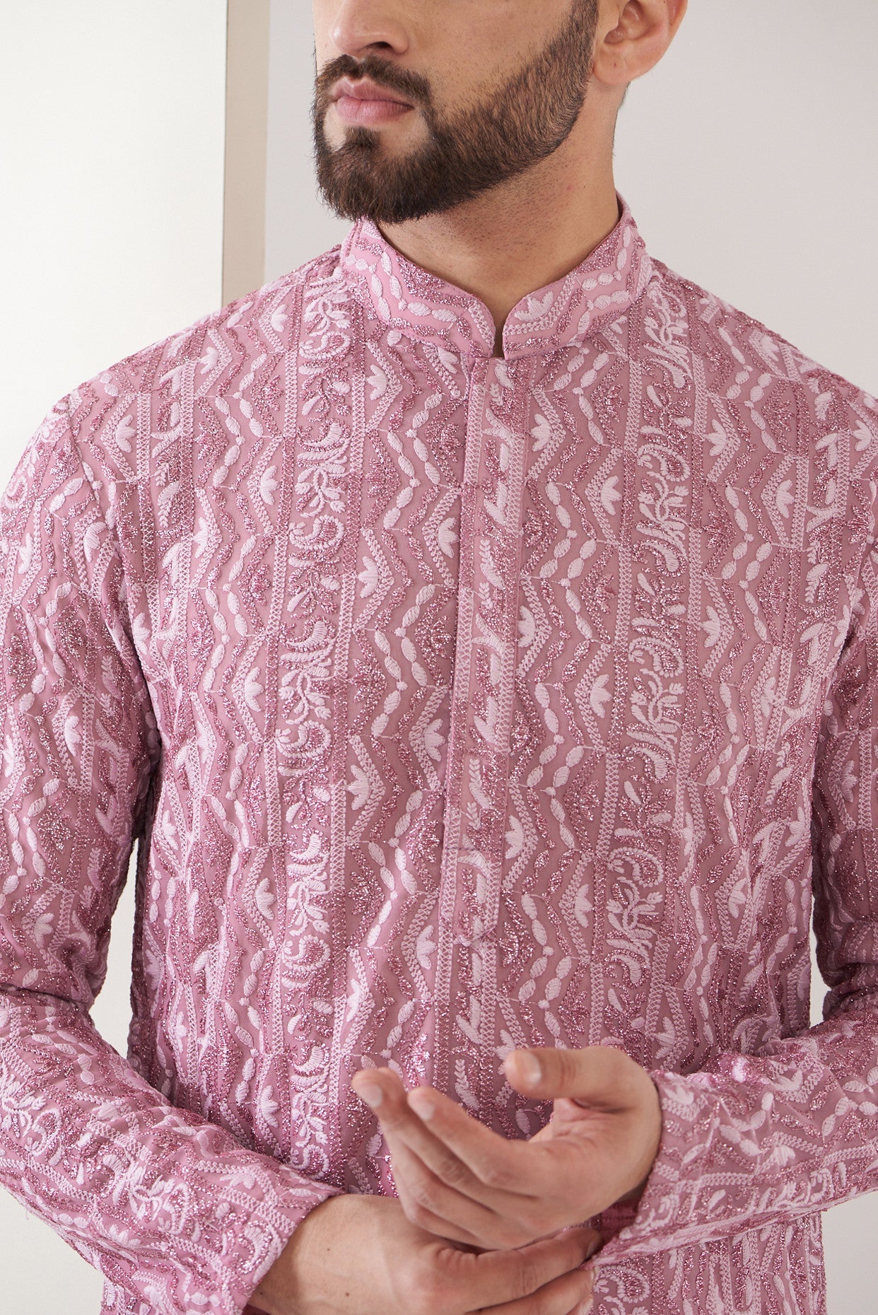 Dark onion pink chikankari kurta - kasbahmen