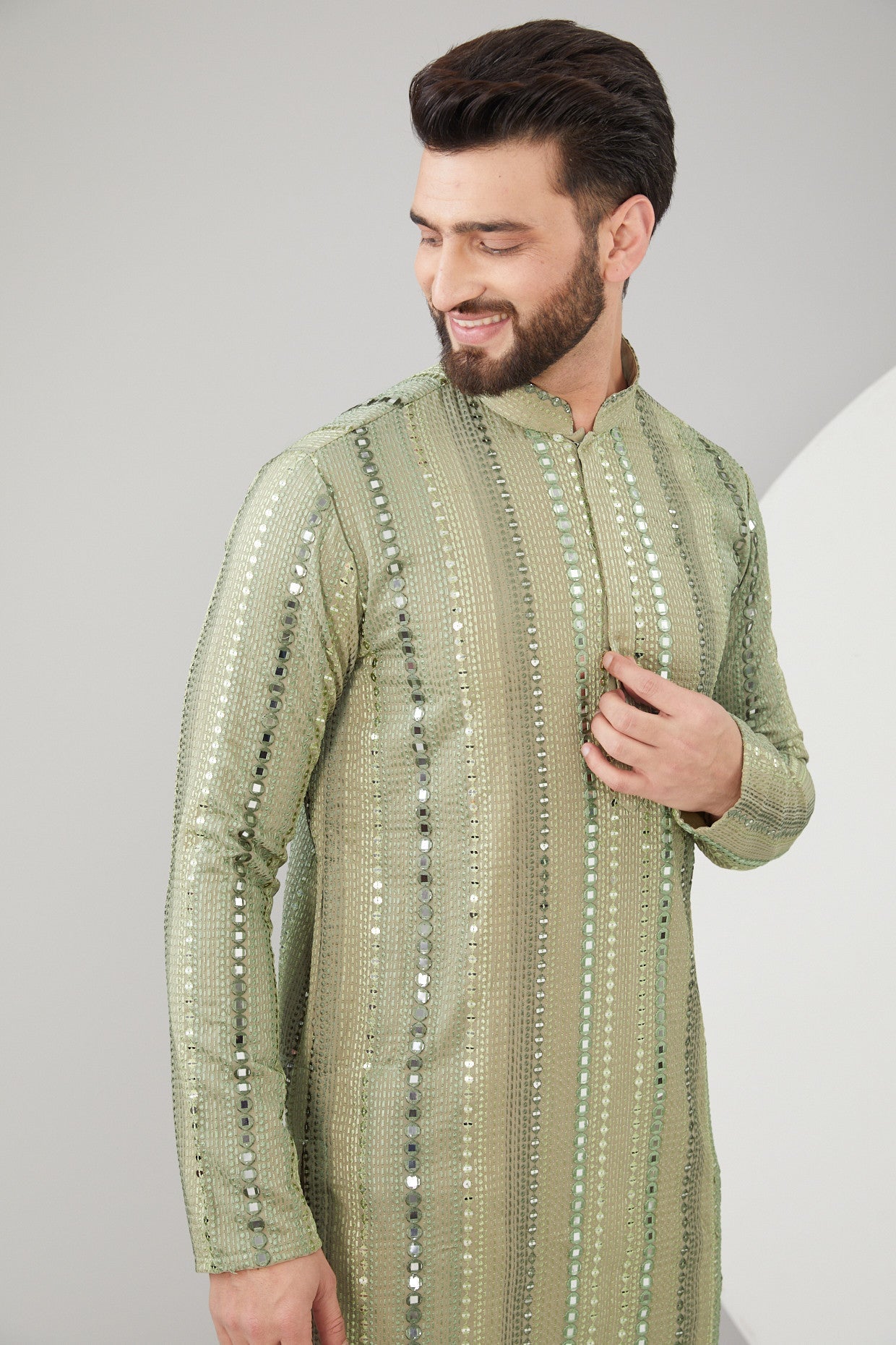 Mehendi Green Georgette Mirror Work Kurta - kasbahmen