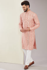 Signature Peach Mirrorwork Kurta