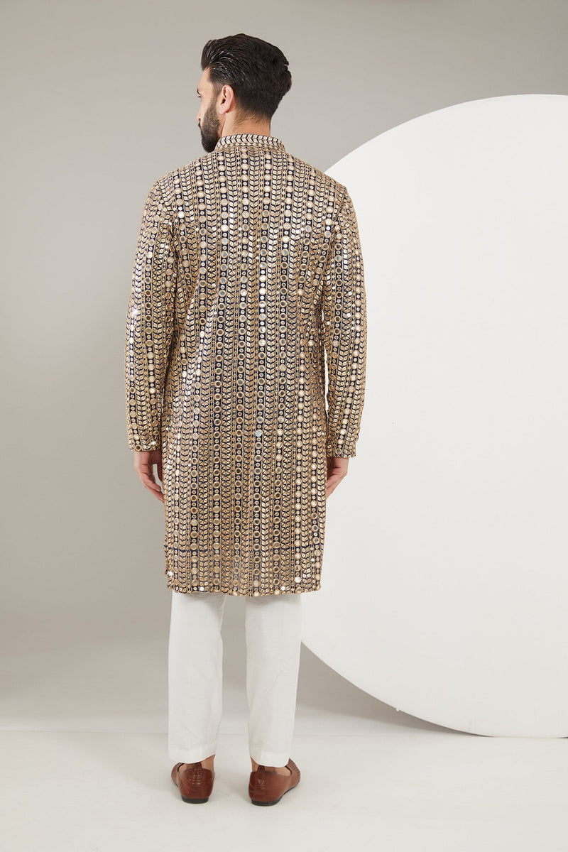 Navy Blue Mirrorwork Kurta - kasbahmen