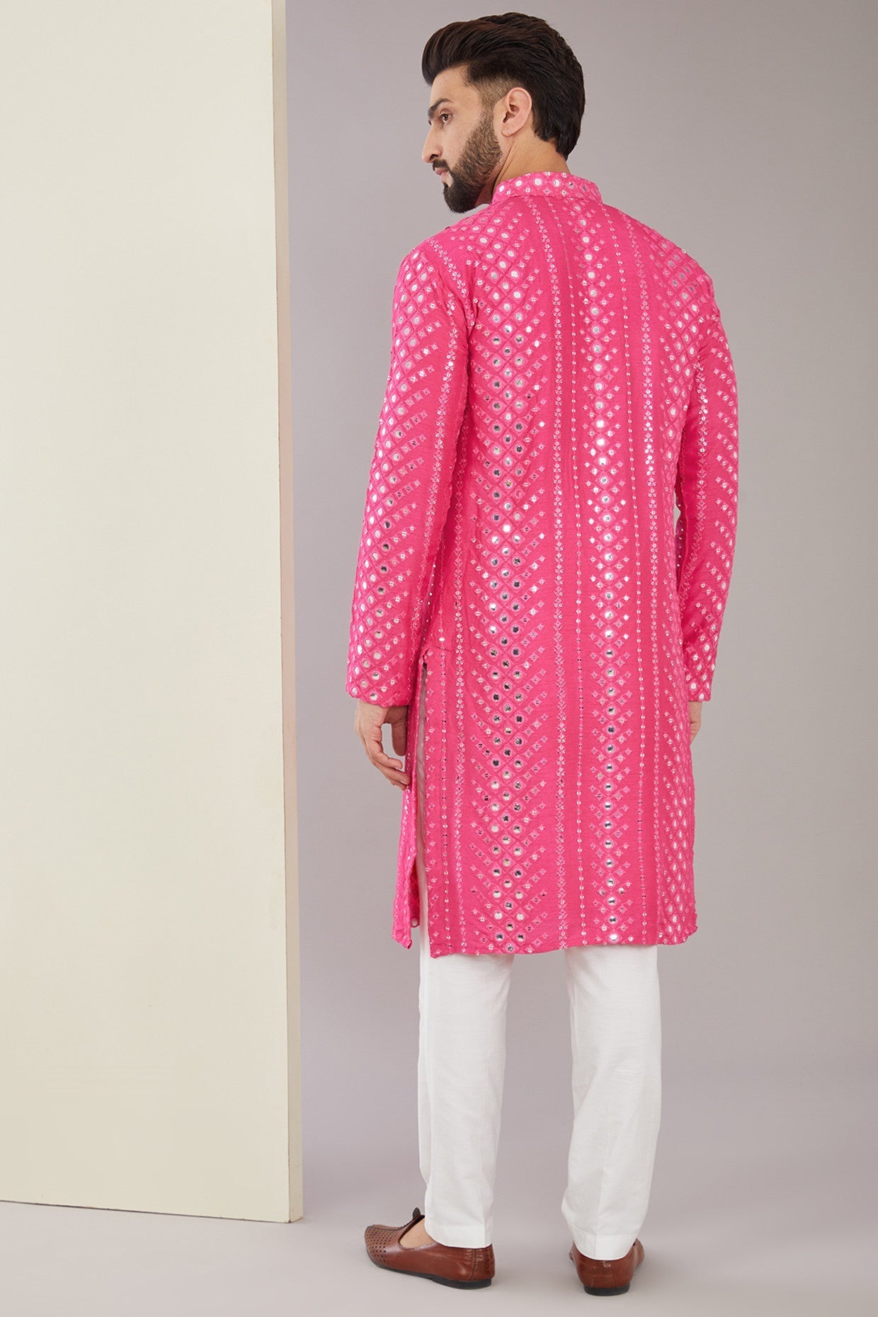 Signature Hot Pink Mirrorwork Kurta - kasbahmen