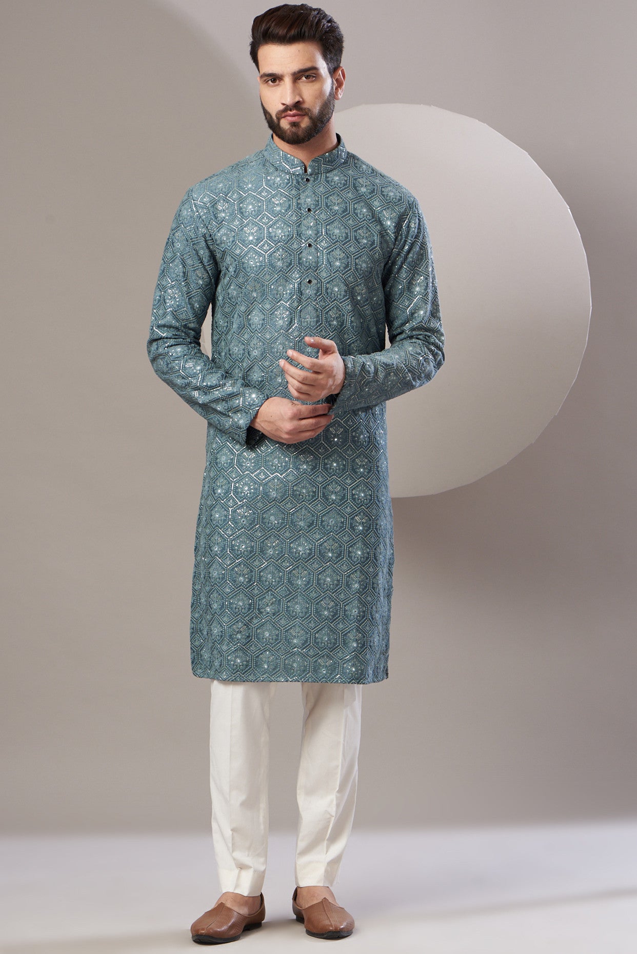 Formal teal blue embrodried kurta - kasbahmen