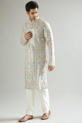 Matt Blue Embroidered Kurta - kasbahmen