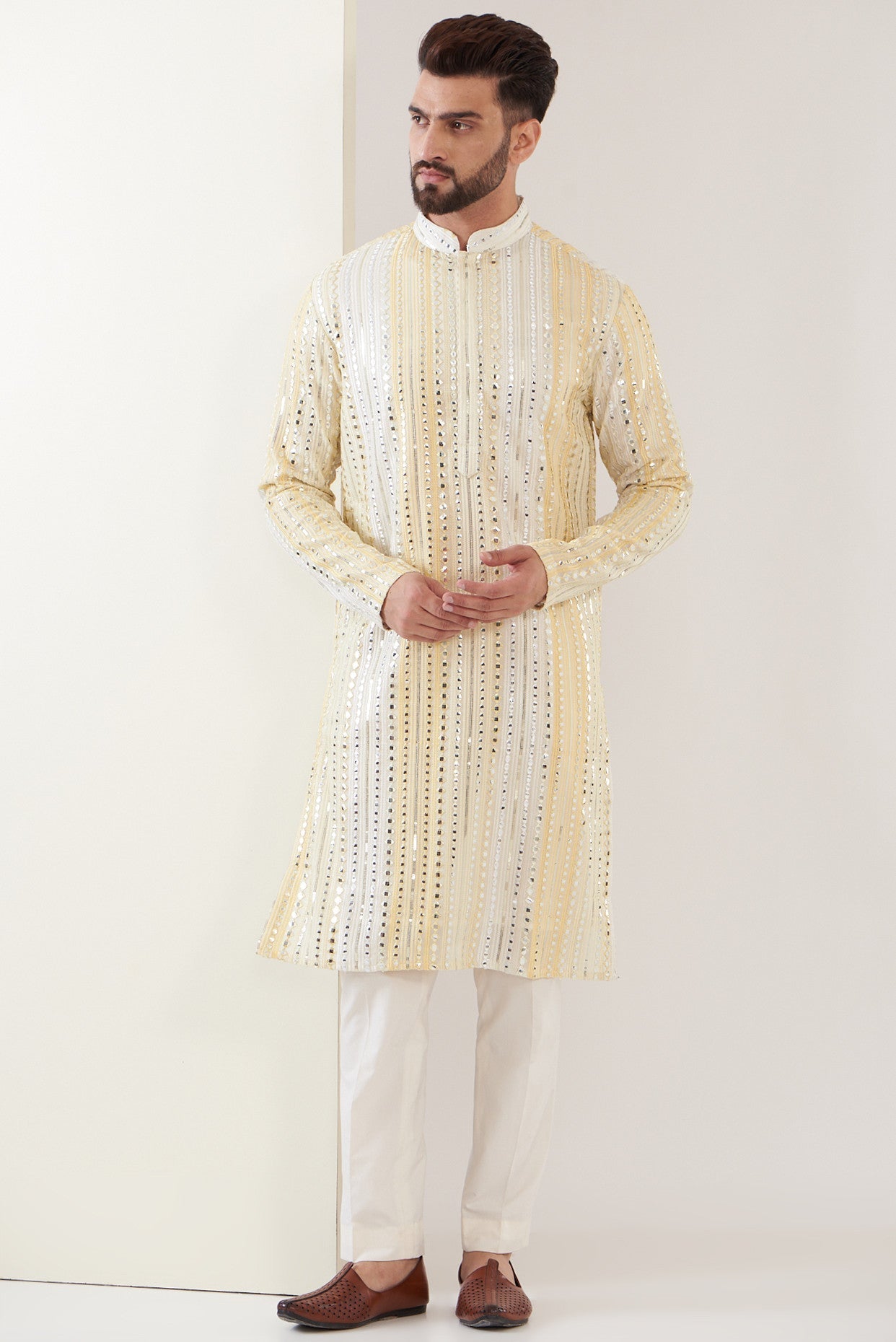 Yellow mirror work kurta - kasbahmen