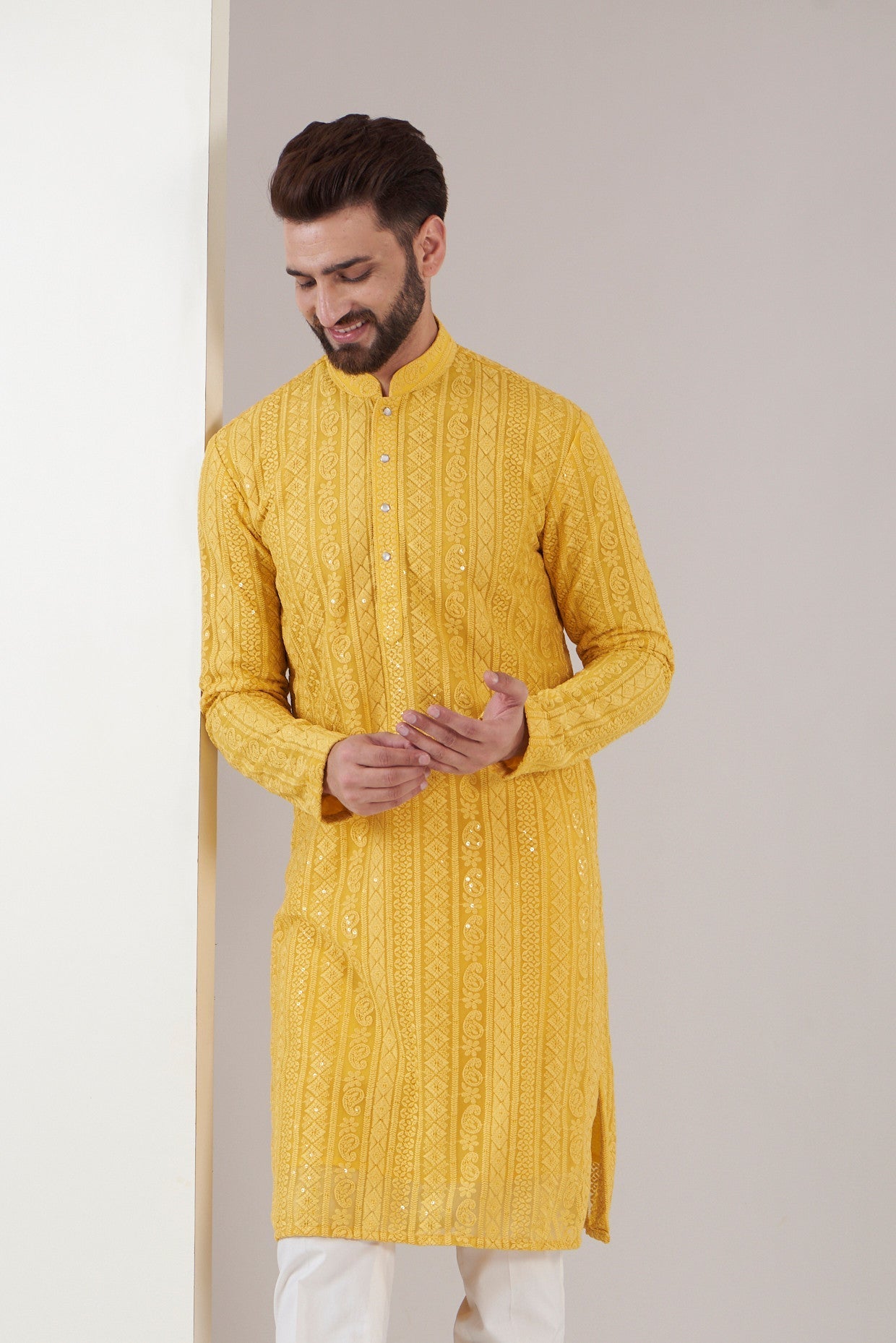 Yellow Chikankari kurta - kasbahmen