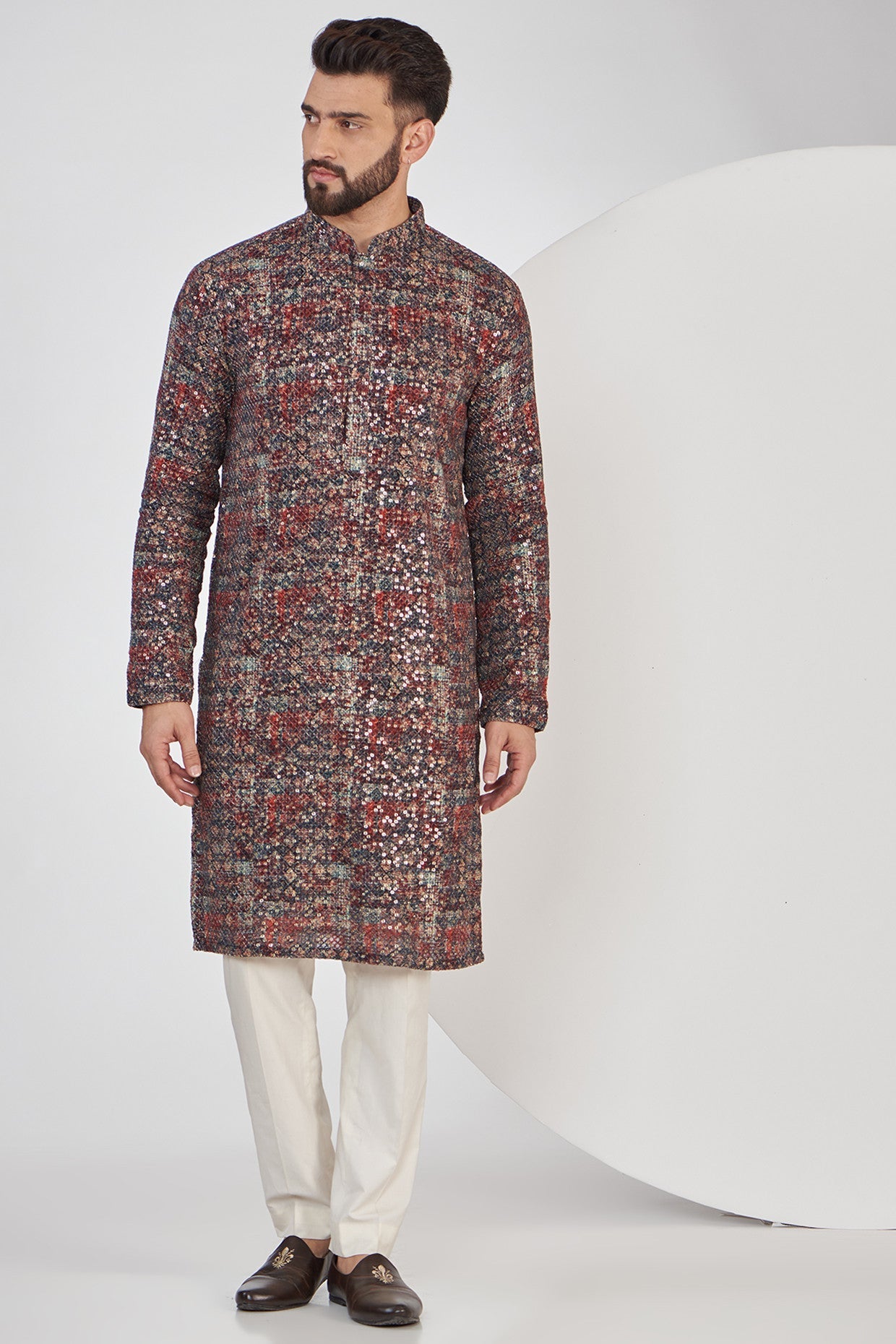 Multi-colour Embroidered Kurta with sequined work - kasbahmen