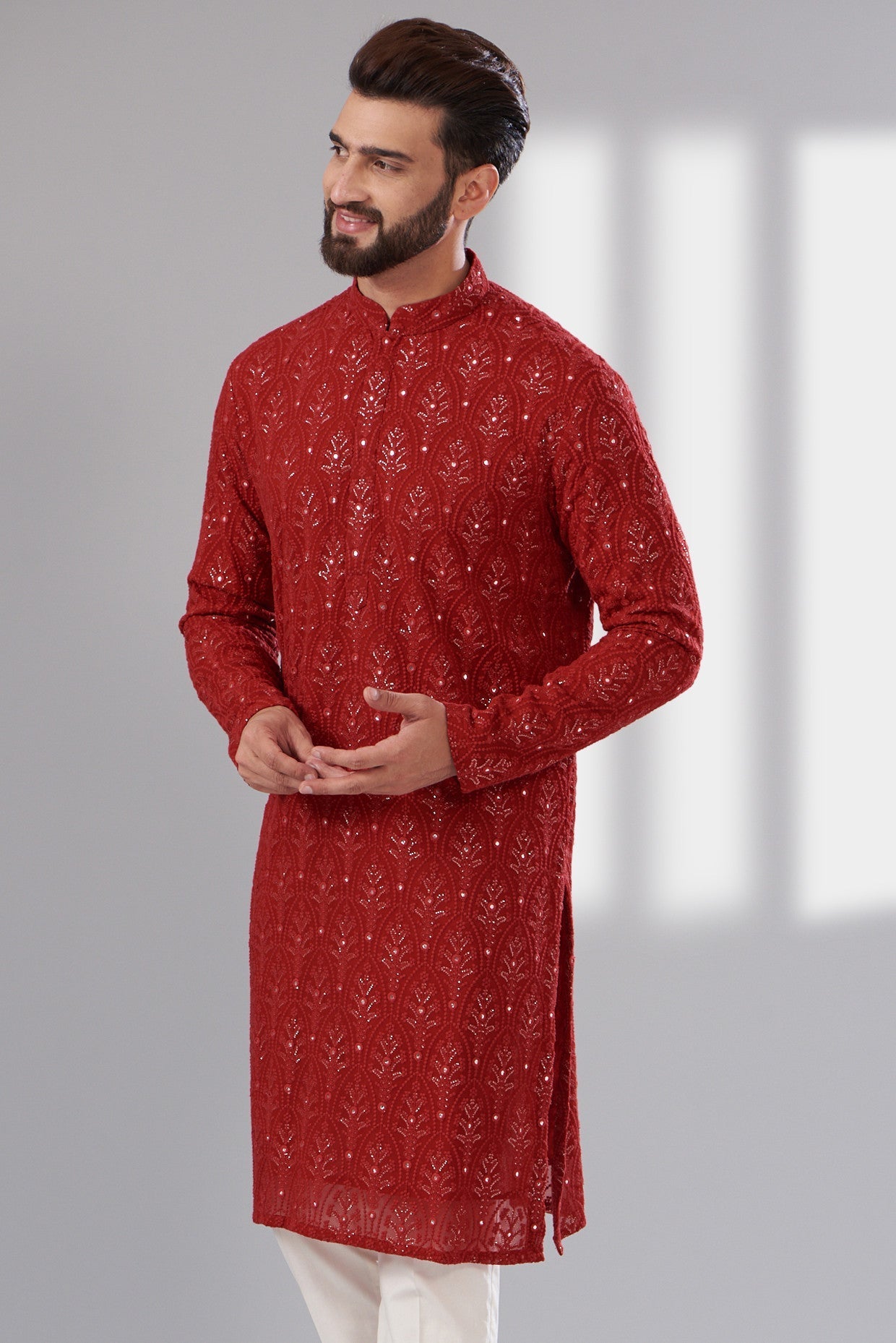 Red Chikankari Kurta - kasbahmen