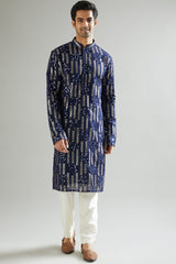 Navy Blue Sequins Embroidered Kurta - kasbahmen