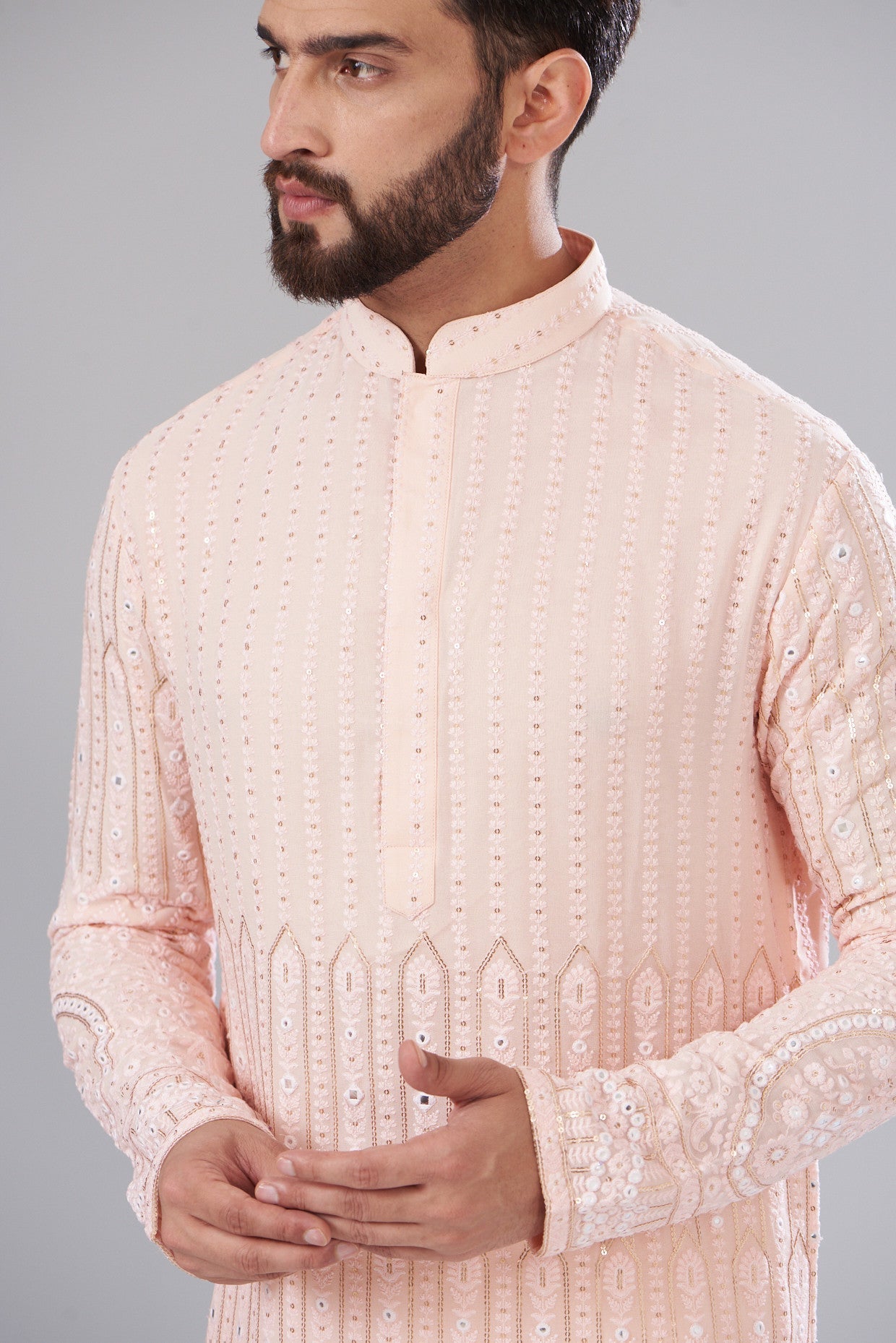 Powder pink chikankari kurta - kasbahmen