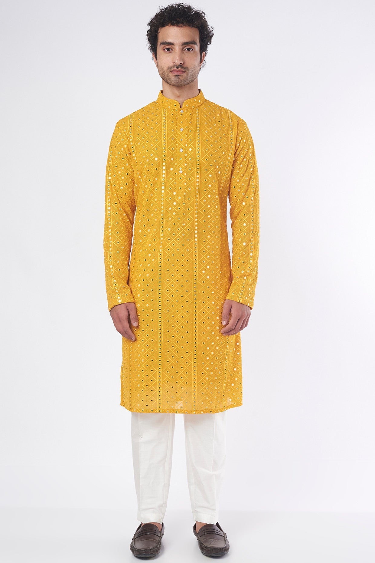 Mustard Embroidered Kurta - kasbahmen