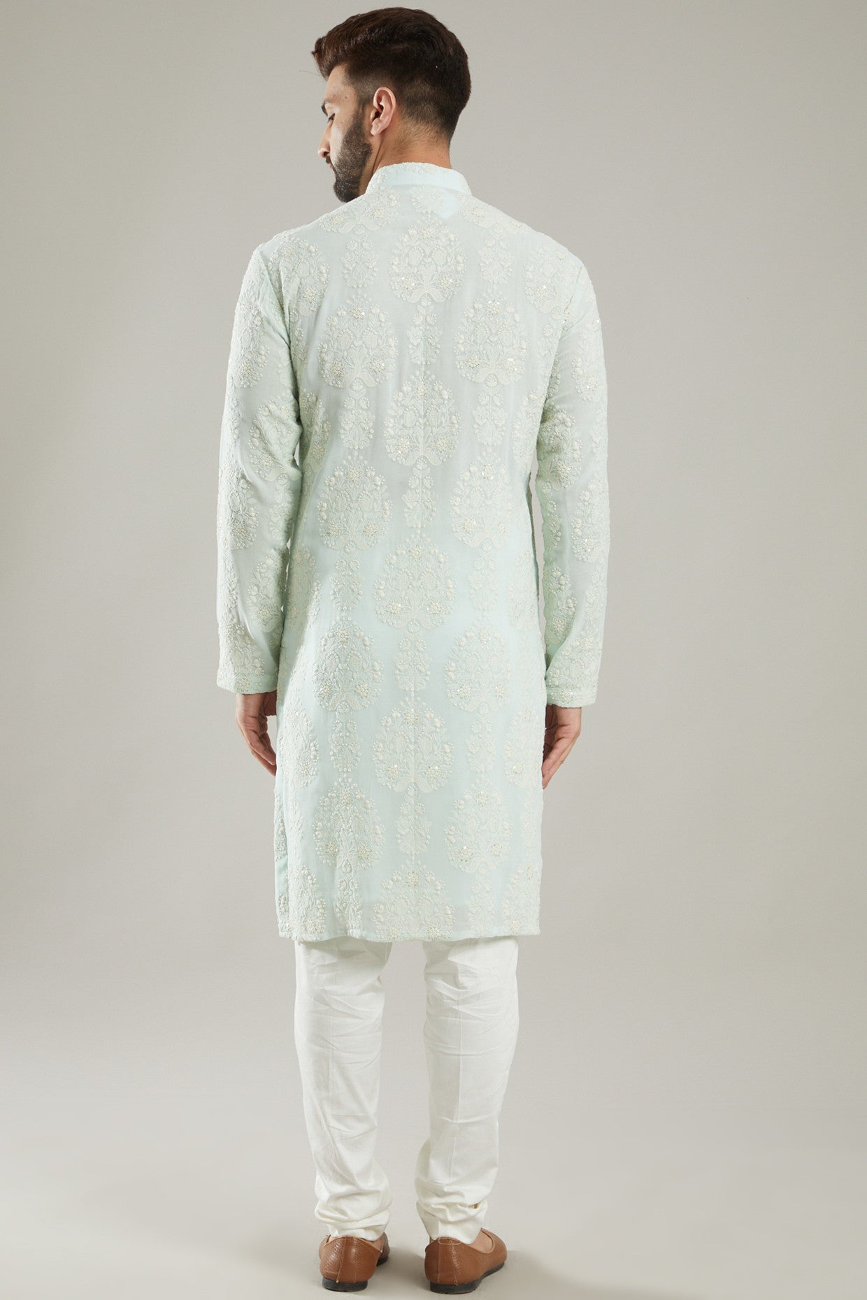 Powder Blue Embroidered Kurta - kasbahmen