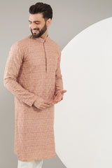 Peach Geometrically embroidered kurta