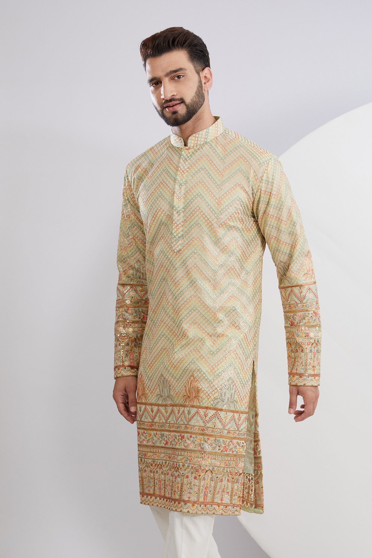 Multi Embroidered Kurta with Detailed Ghera work - kasbahmen