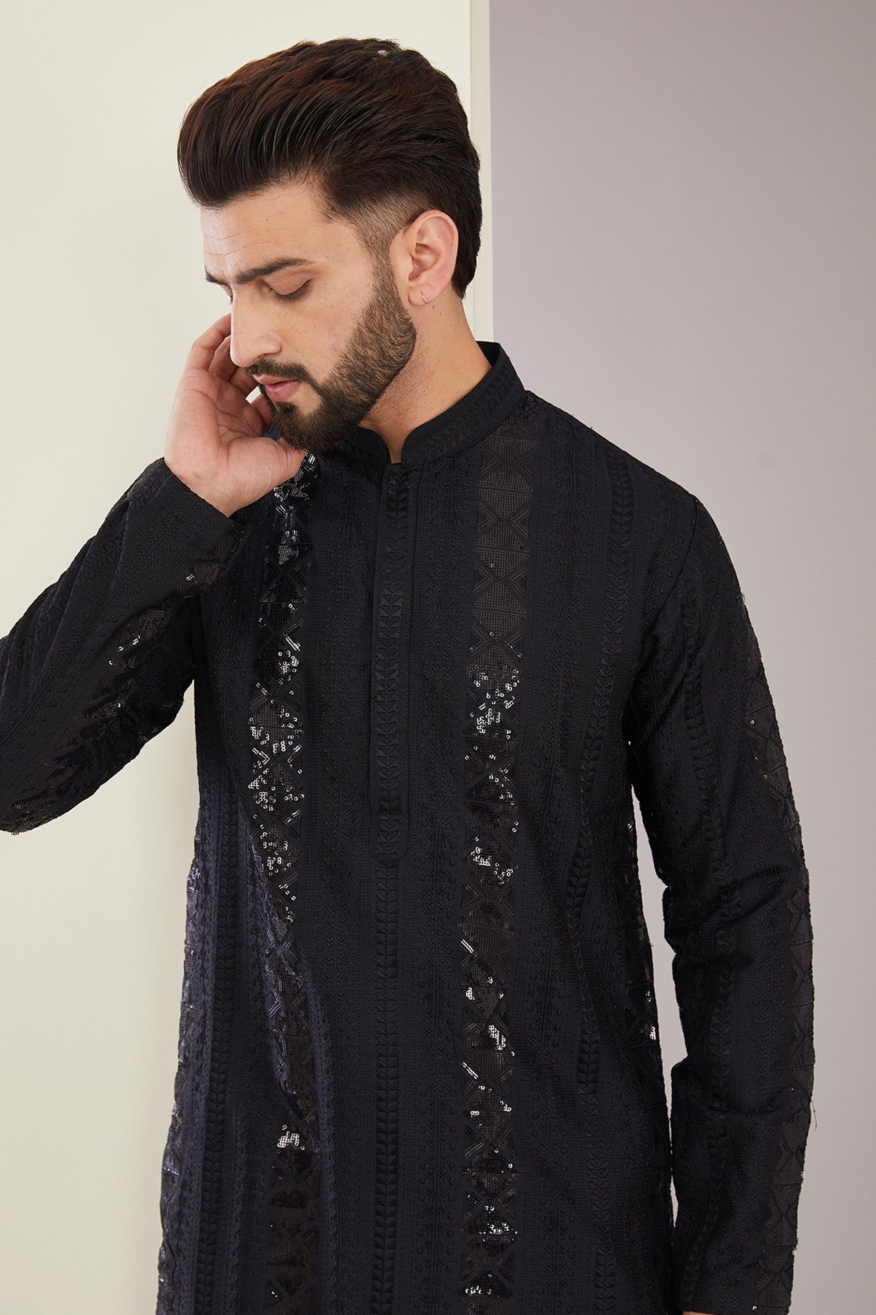 Signature Black Sequened Kurta - kasbahmen