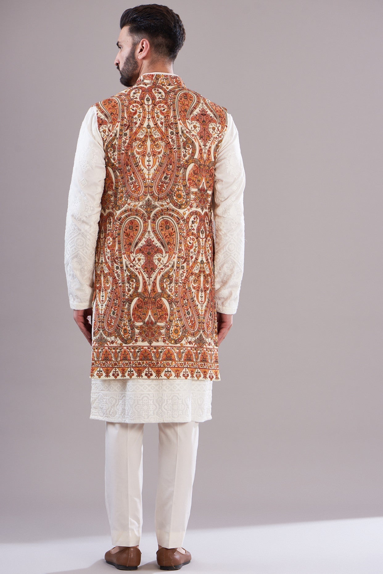 Formal kalmkari long open shrug - kasbahmen