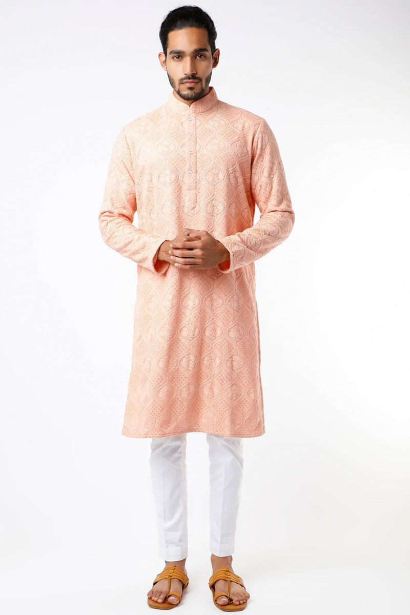 Peach chickankari kurta - kasbahmen