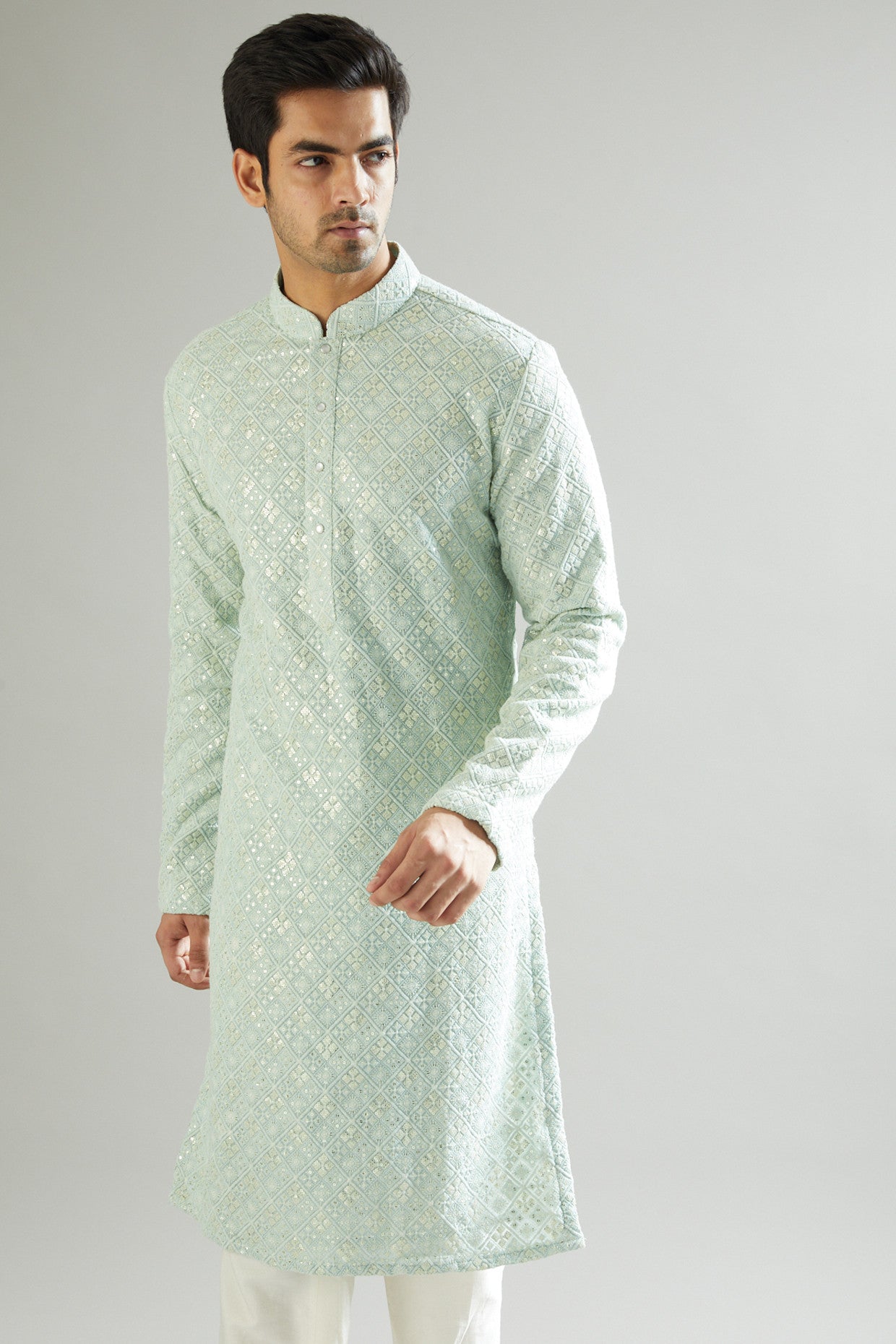 Sea Green Embroidered Kurta - kasbahmen