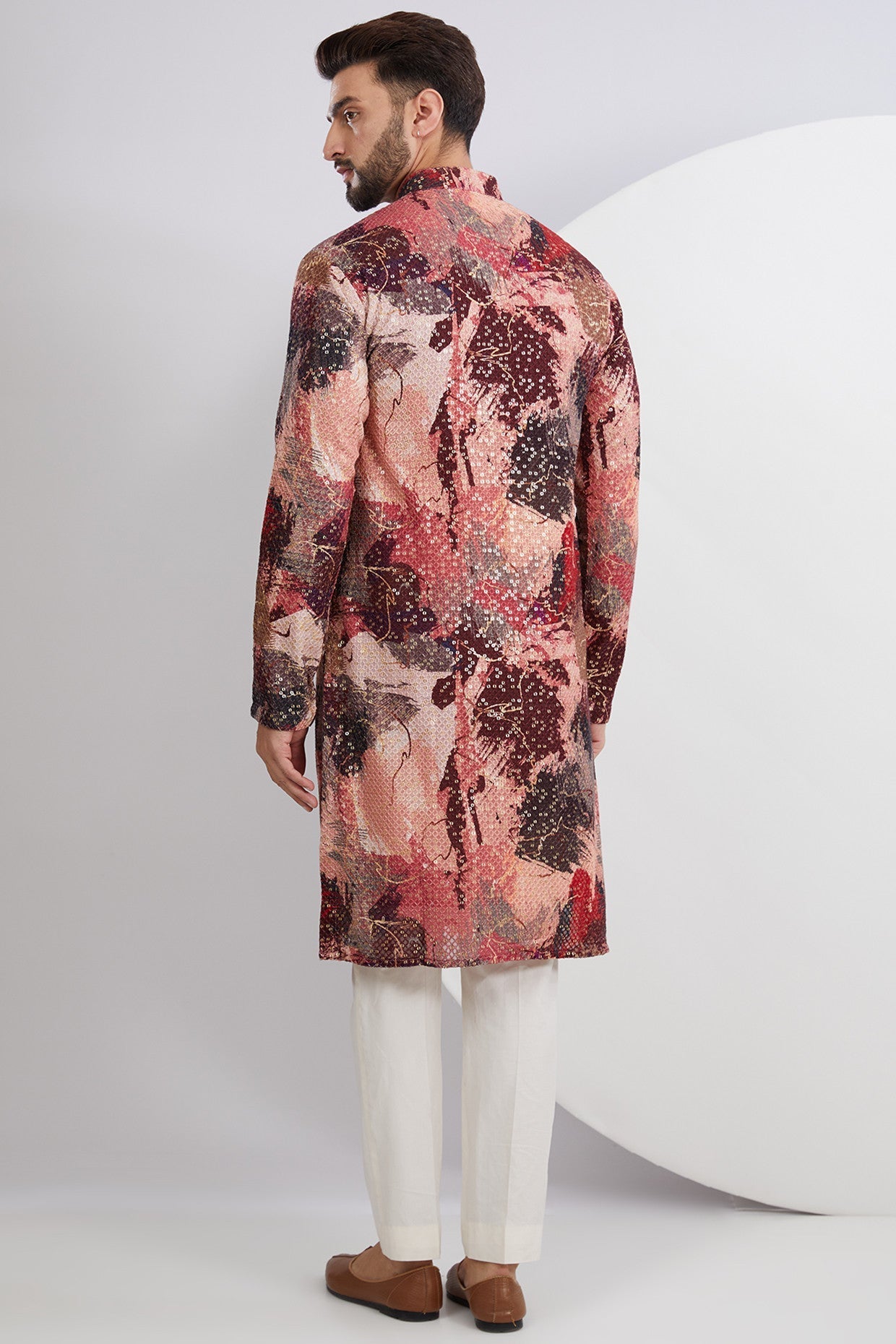 Abstract Embridered Kurta with Sequined Embroidery on print - kasbahmen