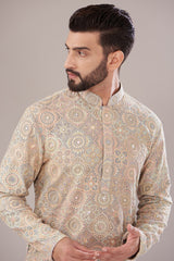 Multi-Colored Georgette Embroidered Kurta - kasbahmen