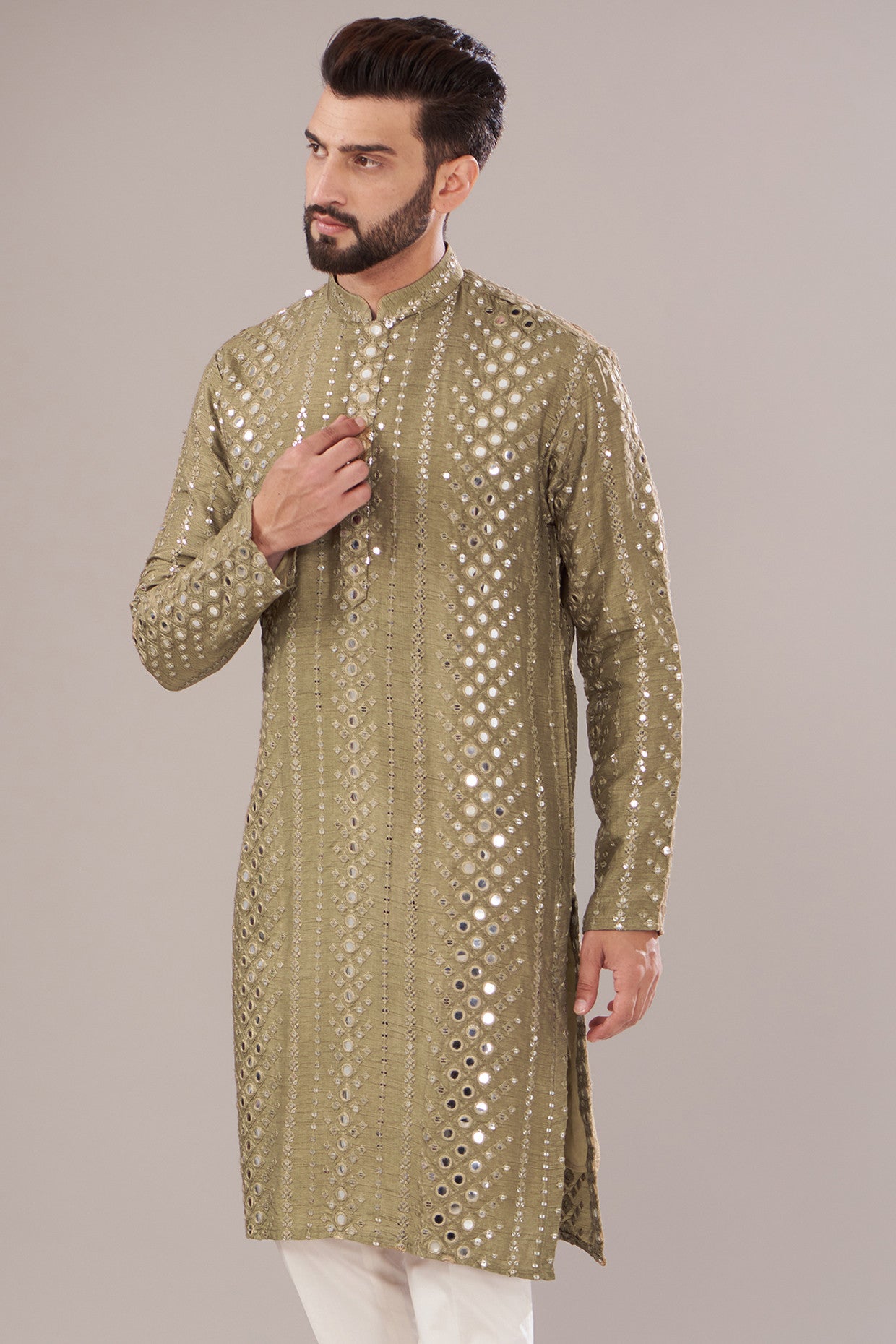 Dark Copper Silk Embroidered Kurta - kasbahmen