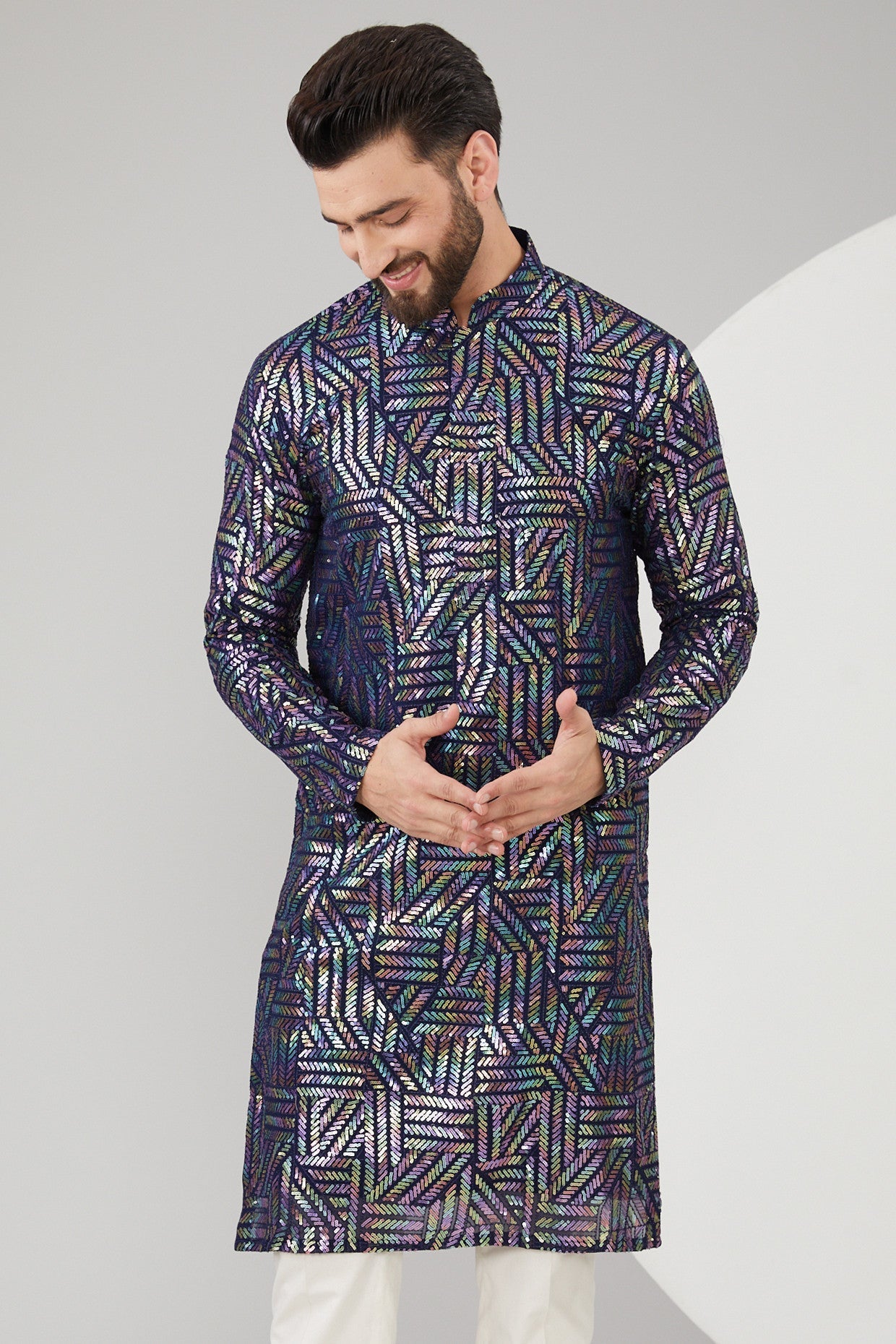 Multi-Colored Georgette Sequins Embroidered Kurta - kasbahmen